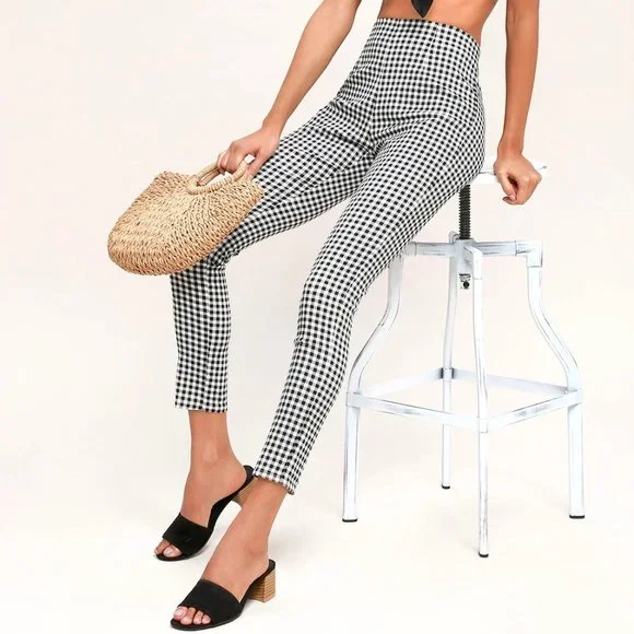 Lulus, Black and White Gingham Women's Pants - Picture 1 of 3